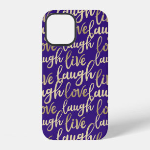Live Laugh Love Faux Gold Lettering Dark Violet iPhone 12 Case
