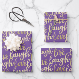Live Laugh Love Faux Gold Lettering Pattern Wrapping Paper Sheet