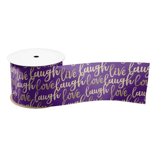 Live Laugh Love Faux Gold Lettering Royal Purple Satin Ribbon (Spool)