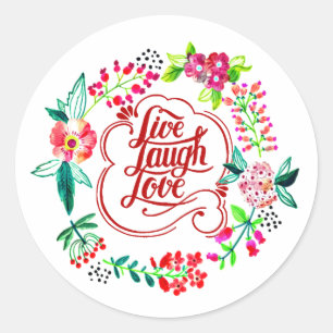 Live laugh love floral classic round sticker