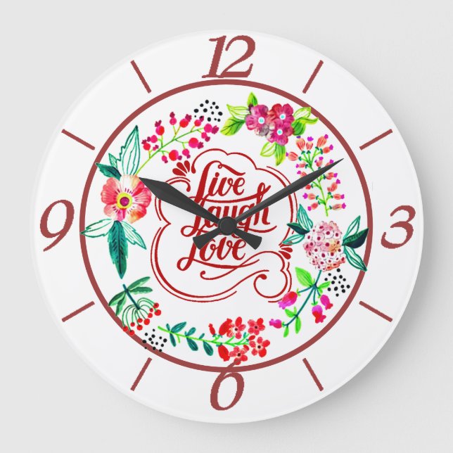 Live laugh love floral  large clock (Front)