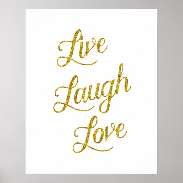 Live Laugh Love Gold Faux Glitter Metallic Sequins Poster (Front)
