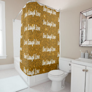 Live Laugh Love Golden Motivational Shower Curtain