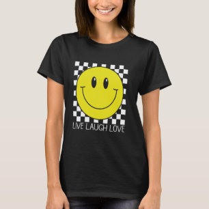 Live Laugh Love Happy Retro 70s Smile Chequered Sm T-Shirt
