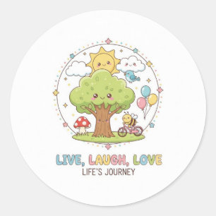 Live Laugh Love Illustration-Happy Nature Journey  Classic Round Sticker