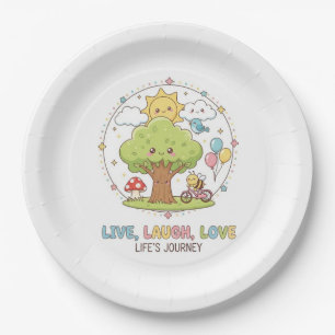 Live Laugh Love Illustration-Happy Nature Journey  Paper Plate