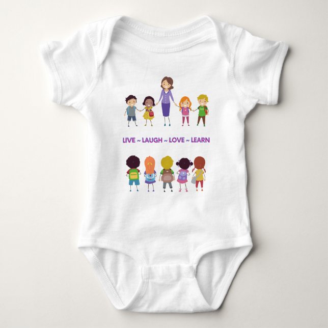 Live Laugh Love Learn School Teacher Baby Shower Baby Bodysuit (Front)