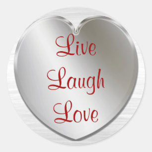 Live Laugh Love On Silver Heart Classic Round Sticker