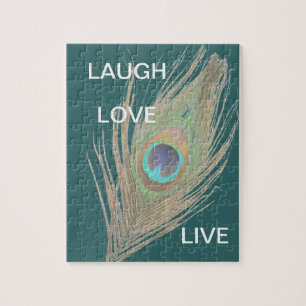 Live,Laugh,Love Peacock Feather Jigsaw Puzzle
