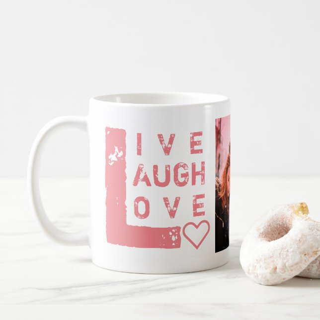 Live Laugh Love Photo Collage Valentine Coffee Mug (With Donut)