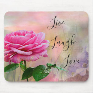 Live Laugh Love Pink Rose Mouse Pad