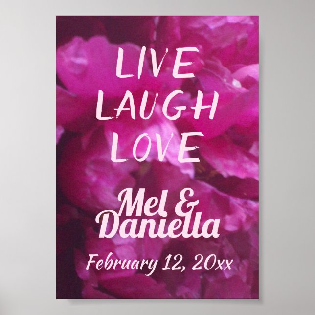 Live Laugh Love Purple Peony Wedding Poster (Front)