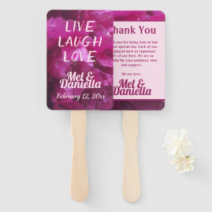 Live Laugh Love Purple Peony Wedding Thank You Hand Fan
