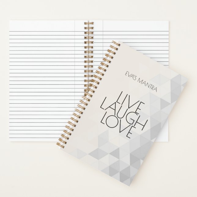 LIVE LAUGH LOVE Quote Grey Tan Custom Modern Notebook (Inside)