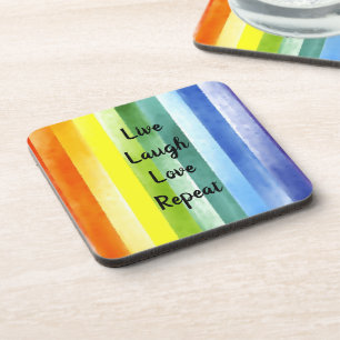 Live Laugh Love Rainbow Watercolor Coaster