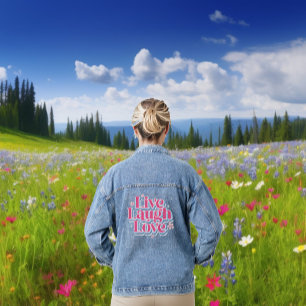 Live Laugh Love Retro Pink Typography Design Denim Jacket