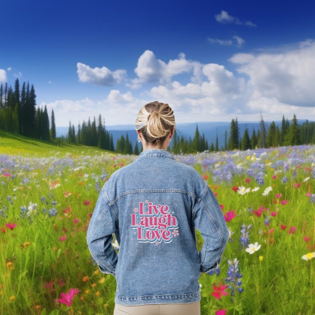 Live Laugh Love Retro Pink Typography Design Denim Jacket (Creator Uploaded)
