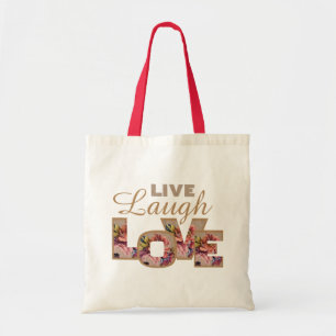 Live, Laugh, Love Rustic Floral Letters Tote Bag
