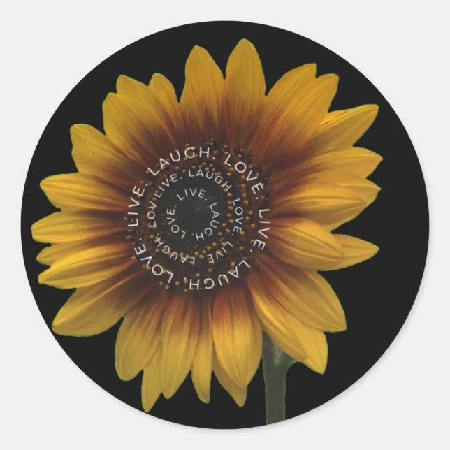 Live Laugh Love sunflower design Classic Round Sticker (Front)