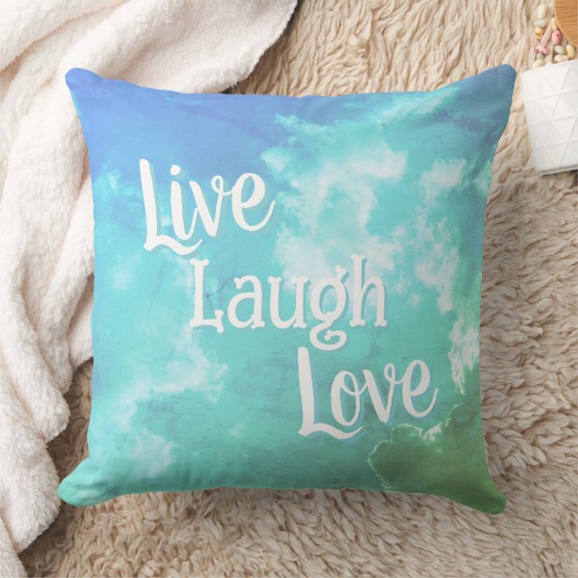 Live Laugh Love Throw Pillow | Blue Aqua Clouds (Blanket)