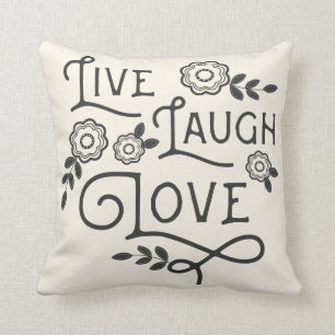 Live Laugh Love Throw Pillow - Grey and Cream