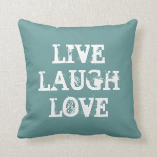 Live laugh love throw pillow with heart   Teal