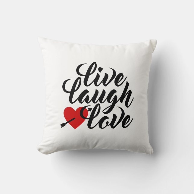 Live Laugh Love Valentine Calligraphy Throw Pillow (Front)