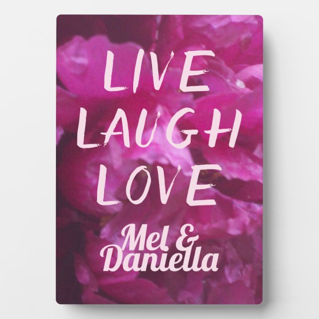 Live Laugh Love Wedding Purple Peony Floral Plaque (Front)