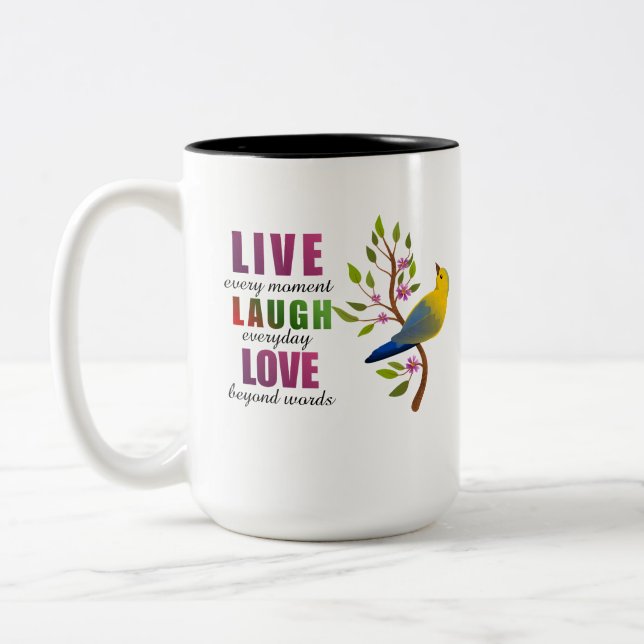 Live Laugh Love Yellow Bird Coffee Mug (Left)