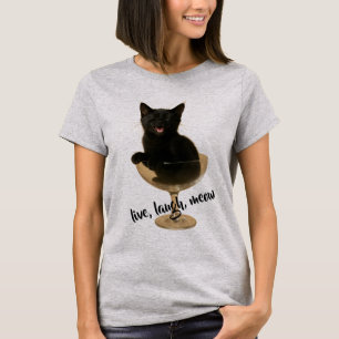 Live Laugh Meow - Funny Black Cat T-Shirt