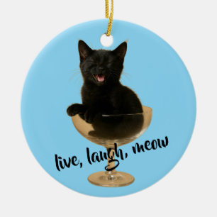 Live laugh meow - funny cat christmas ceramic ornament