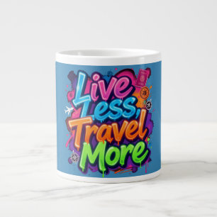 Live Less Travel More Neon Graffiti Travel Quote Large Coffee Mug