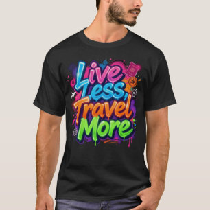 Live Less Travel More Neon Graffiti Travel Quote T-Shirt
