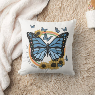 Live Life in Full Bloom Butterfly Sunflowers Cushion