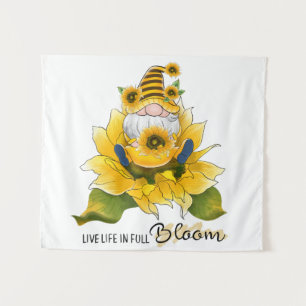"Live Life in Full Bloom" Gnome/Sunflowers Tapestry