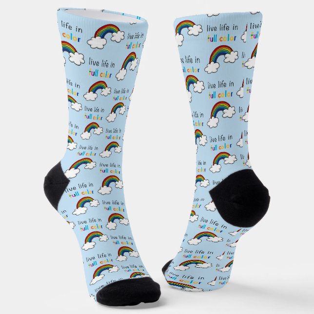 Live Life in Full Colour Rainbow Socks (Angled)