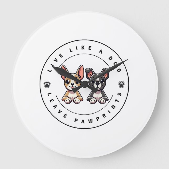 Live Like a Dog Leave Pawprints Large Clock (Front)