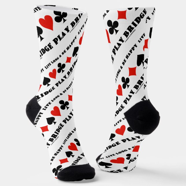 Live Long And Be Happy Play Bridge Four Card Suits Socks (Angled)