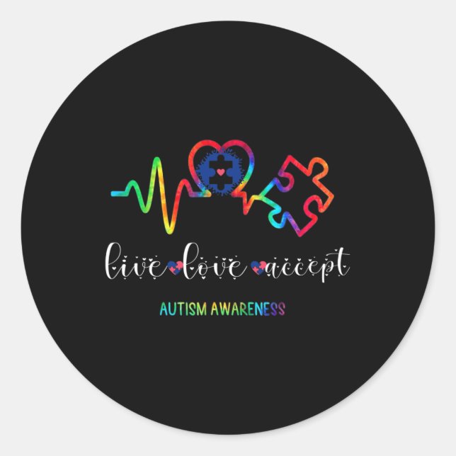 Live Love Accept Autism Awareness 1  Classic Round Sticker (Front)