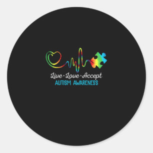 Live Love Accept Autism Awareness Classic Round Sticker