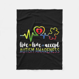 Live Love Accept Autism Awareness  Fleece Blanket