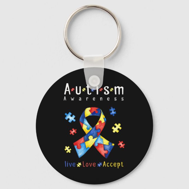 Live, Love, Accept, Autism Awareness, Funny Autism Key Ring (Front)