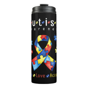 Live, Love, Accept, Autism Awareness, Funny Autism Thermal Tumbler
