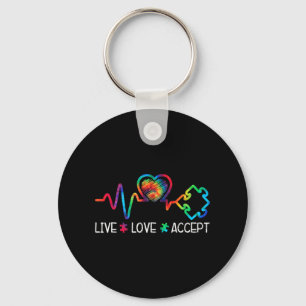 Live Love Accept Autism Awareness Heart Beat Mom D Key Ring
