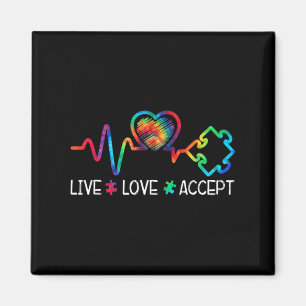 Live Love Accept Autism Awareness Heart Beat Mum D Magnet