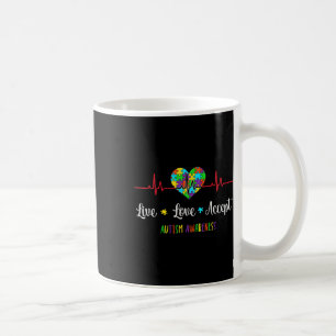 Live Love Accept Autism Awareness Heartbeat Blue A Coffee Mug