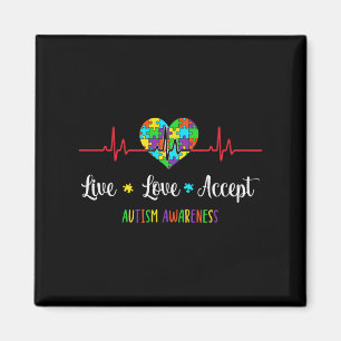 Live Love Accept Autism Awareness Heartbeat Blue A Magnet