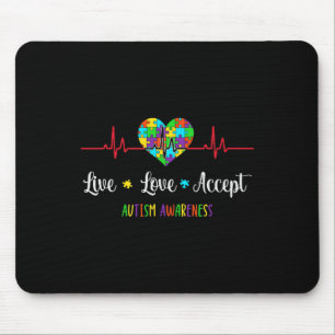 Live Love Accept Autism Awareness Heartbeat Blue A Mouse Pad