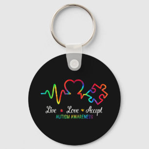 Live Love Accept Autism Awareness Month Shirt, Hea Key Ring