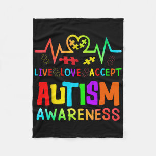 Live Love Accept Autism Awareness Rainbow Heart De Fleece Blanket